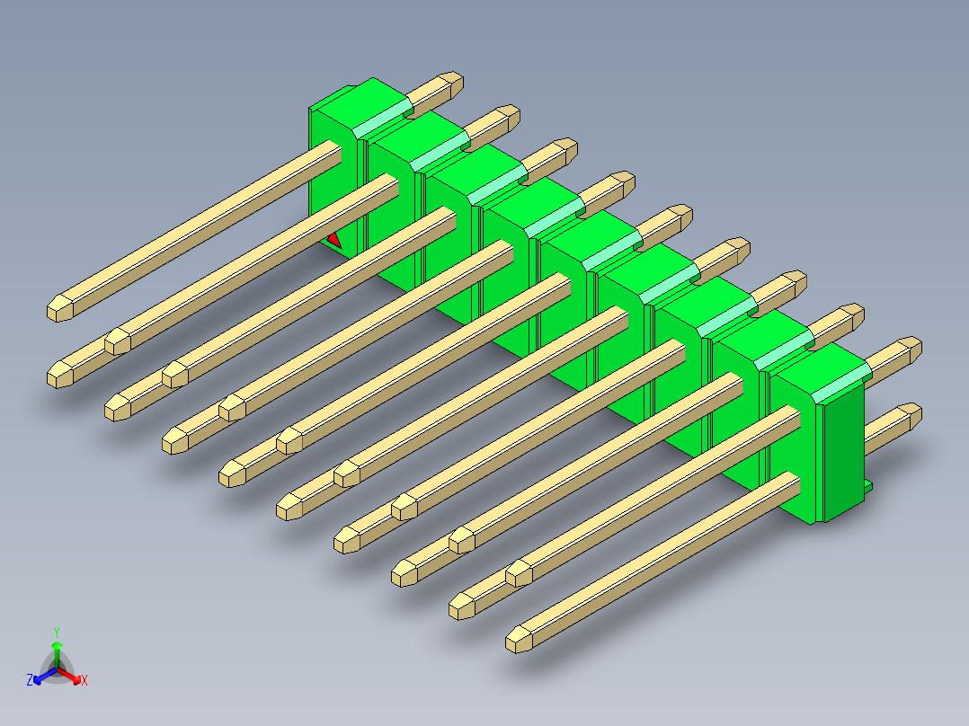彩色公头100mil（2.54mm）系列-DS1021_green_2x09p_100mil_Type5_rev1.0主视图