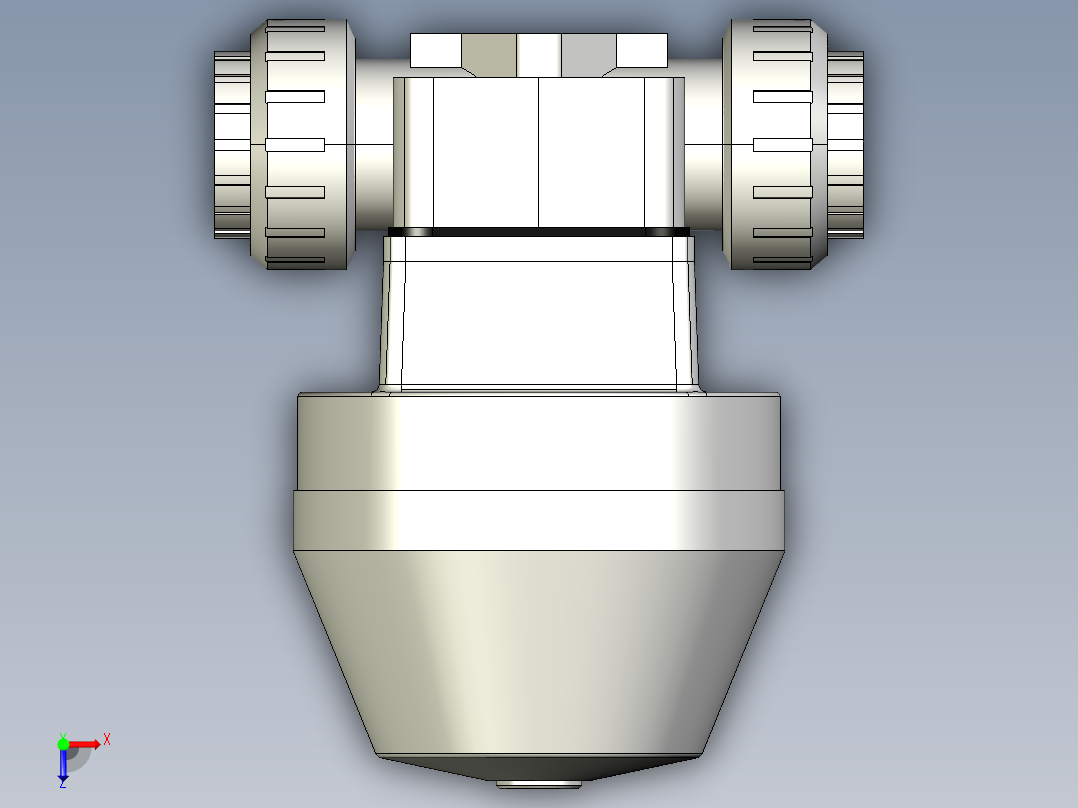 5DKMUFCCP NC 气动隔膜阀，常闭，BSP螺纹女性联盟结束，PVC-C系列俯视图