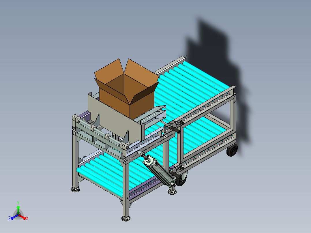 纸箱翻转翻转输送线设计正等轴测图