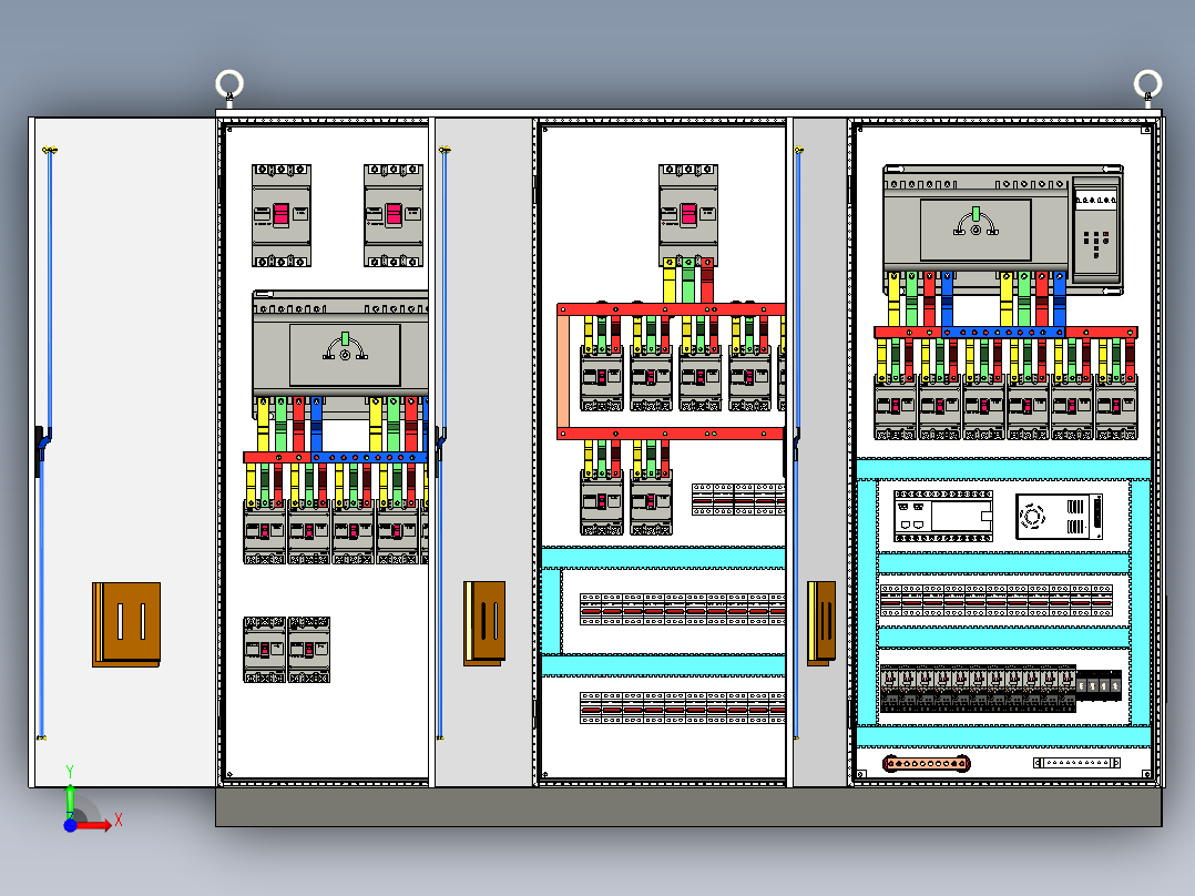 三柜组装双电源软启动控制柜 55157前视图