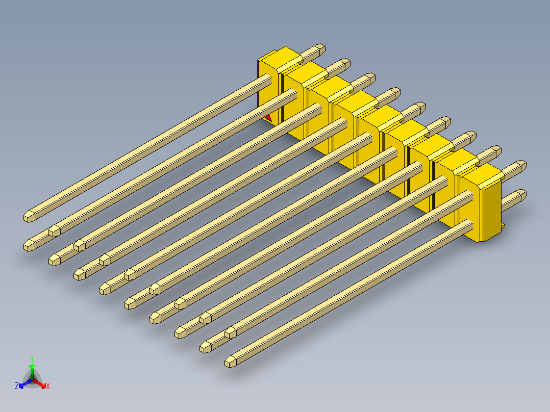 彩色公头100mil（2.54mm）系列-DS1021_yellow_2x09p_100mil_Type43_rev1.0正等轴测图