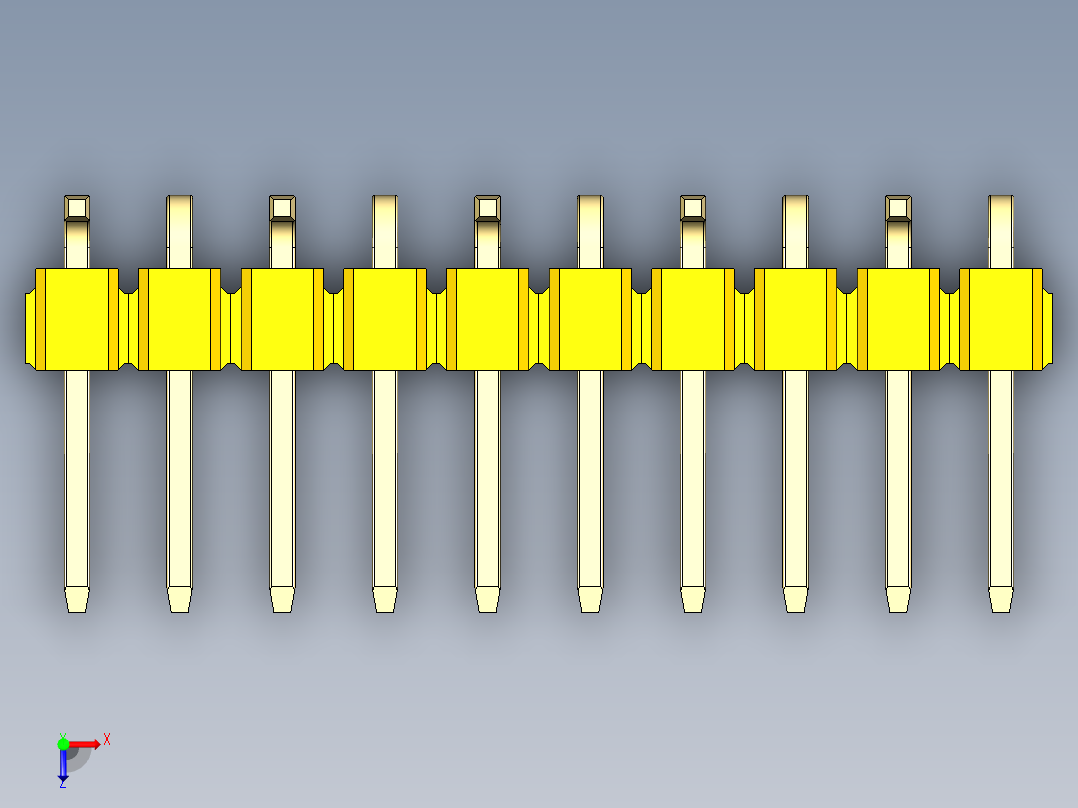 彩色公排针 100mil 2.54mm 系列-DS1022_yellow_10p_100mil_Type_SMT_R1_rev1.0俯视图