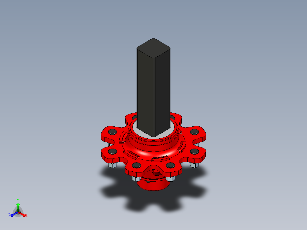 80mm x 80mm x 8 种马农业轮毂和桩组件正等轴测图