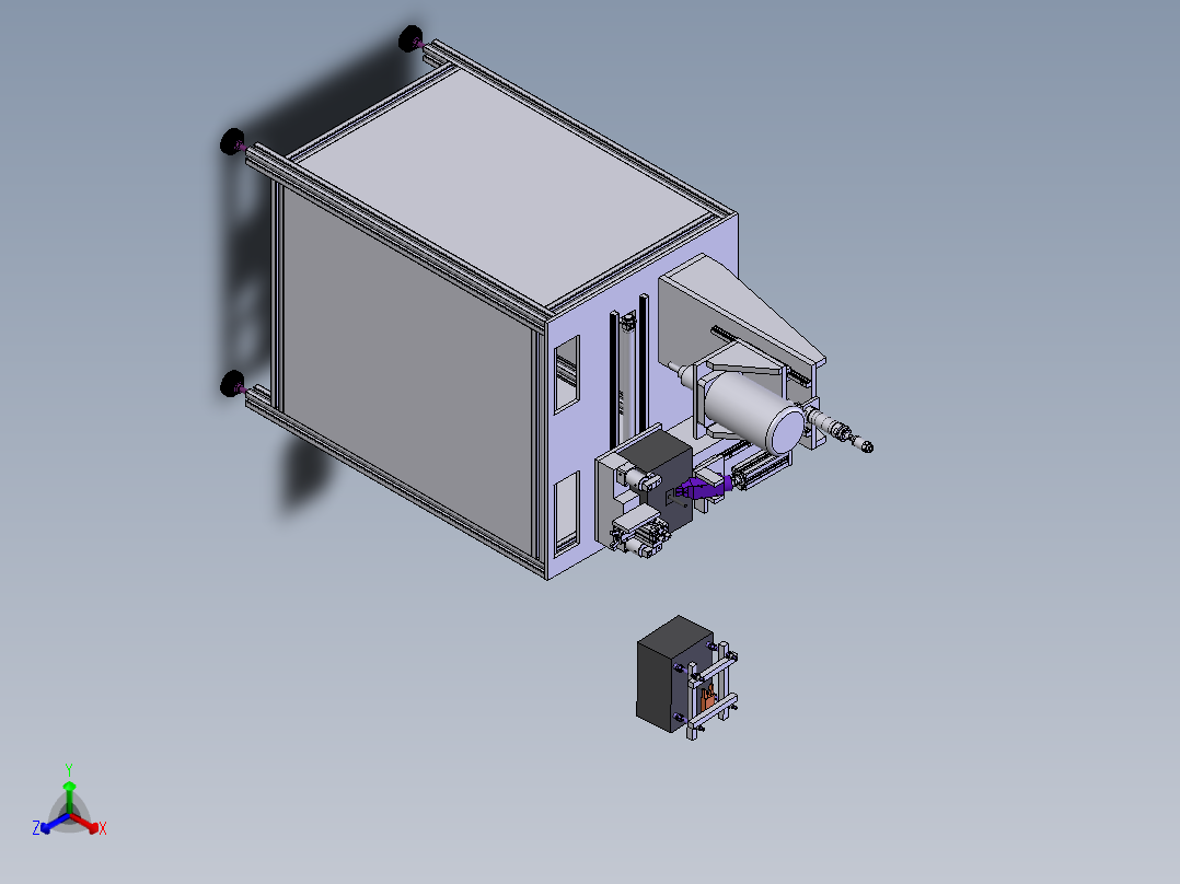 注塑产品胶口剪切铣平设备sw21可编辑正等轴测图