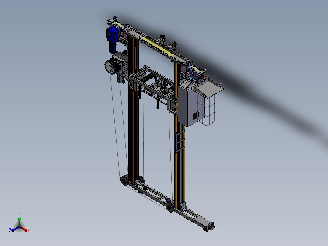 立体仓库巷道式双立柱堆垛机设计【含三维SW+CAD图纸+说明书】正等轴测图