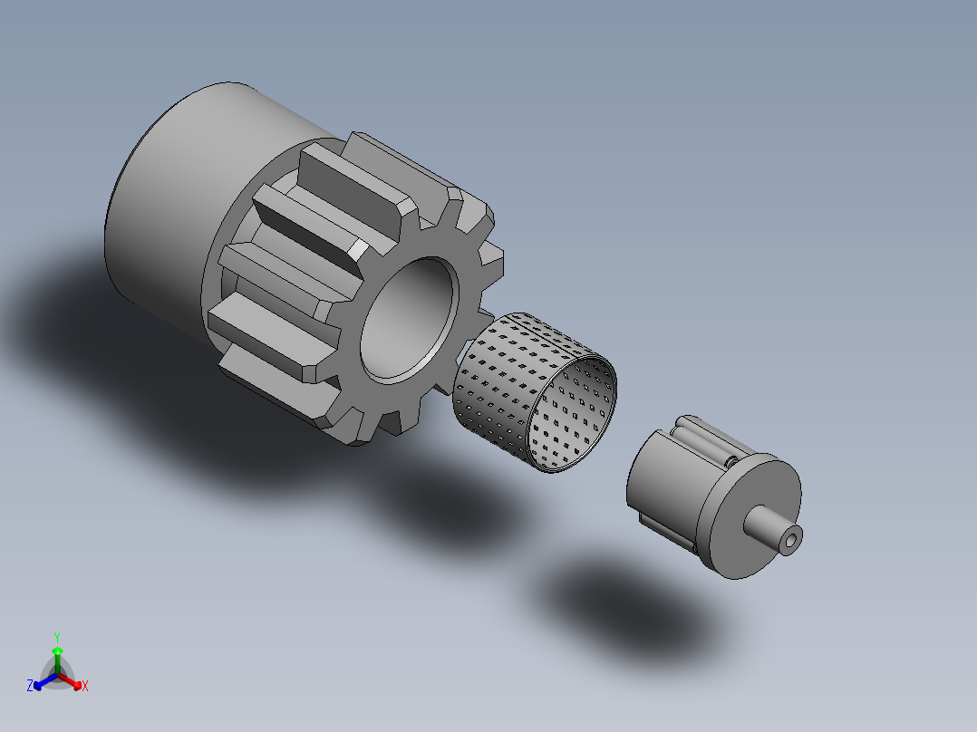 单向器齿轮铜套组件正等轴测图