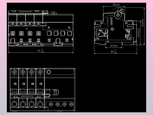 NB8LE-63(6-40A) 4P剩余电流动作断路器外形安装尺寸图202405