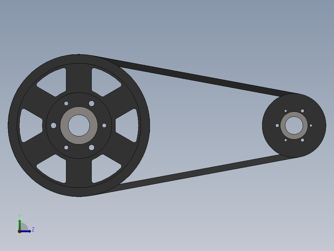 伍兹滑轮、衬套和皮带配置左视图