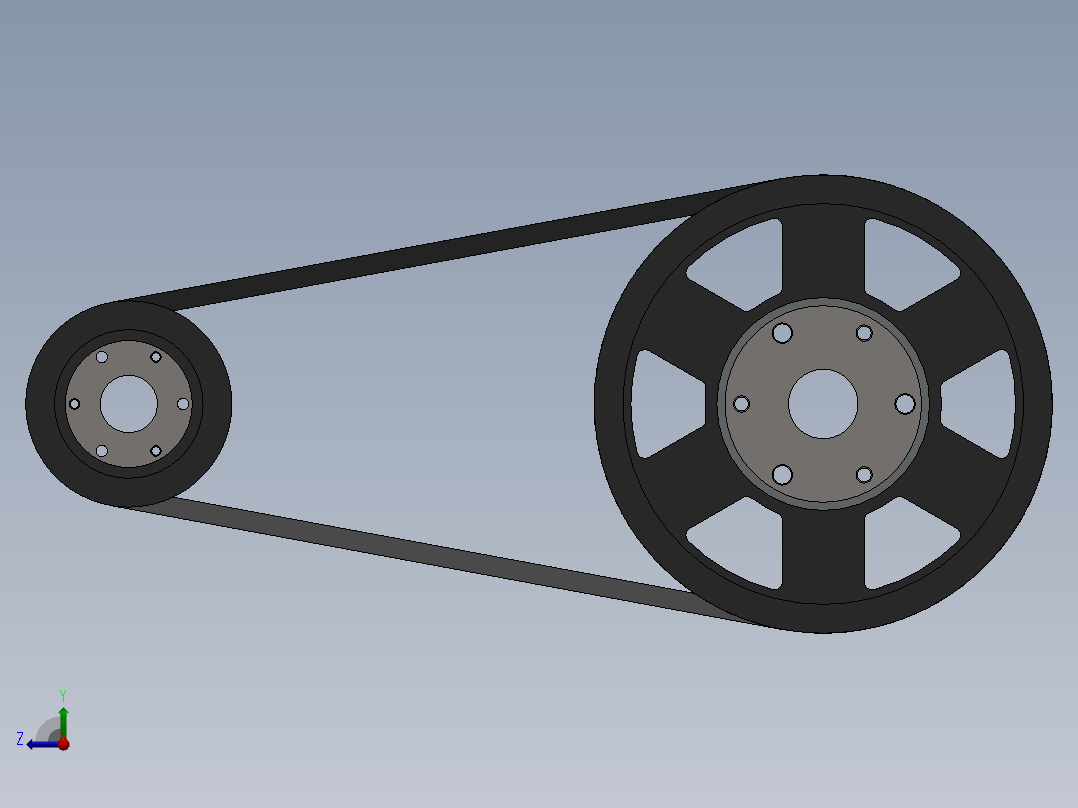 伍兹滑轮、衬套和皮带配置右视图