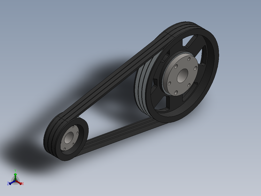 伍兹滑轮、衬套和皮带配置正等轴测图