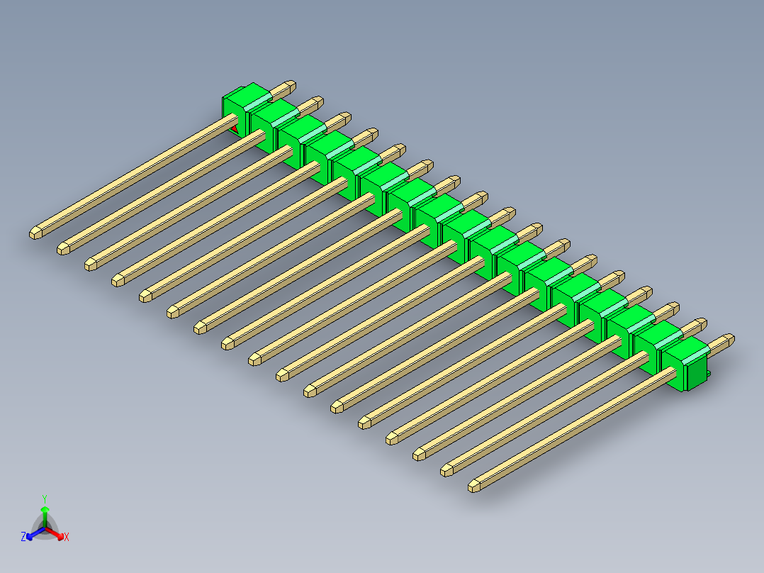 彩色公头100mil（2.54mm）系列-DS1021_green_1x17p_100mil_Type19_rev1.0正等轴测图