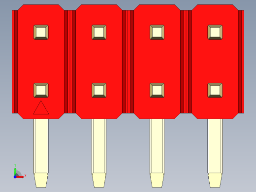 彩色公排针 100mil 2.54mm 系列-DS1022_red_2x04p_100mil_TypeD_rev1.0前视缩略图