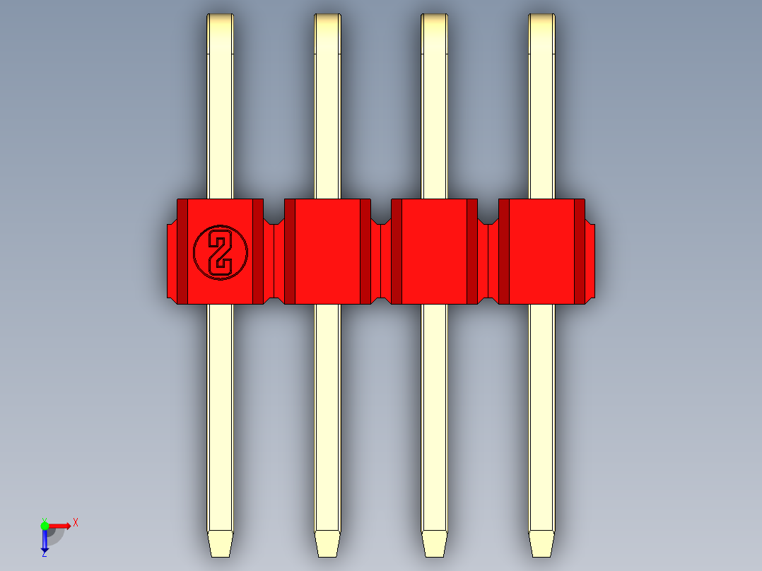 彩色公排针 100mil 2.54mm 系列-DS1022_red_2x04p_100mil_TypeD_rev1.0俯视图