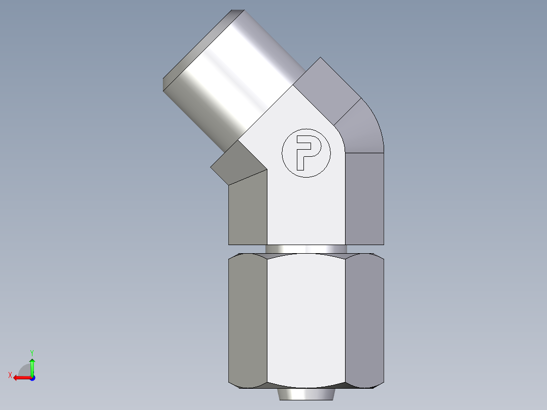 卡套式工业通用硬管接头EO_Swivel_nut_45_deg_elbow_EV06LOMDCF后视图