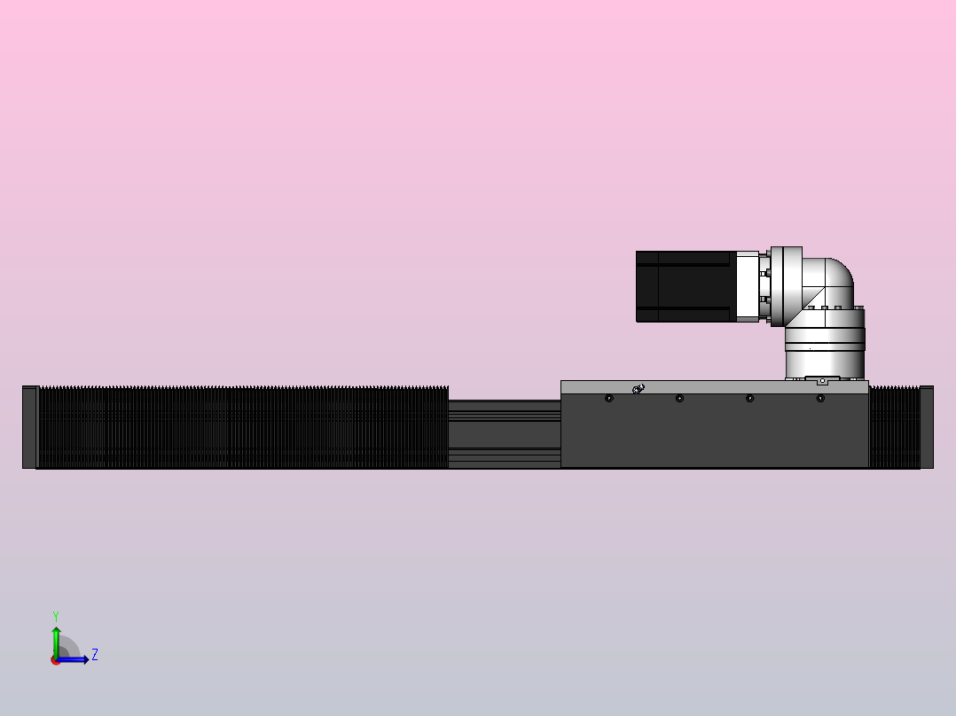 DMG220-BCR齿轮齿条模组直线滑台（电机右折）[DMG220-L20S500-DT750-A2D-BCR-P7]左视图