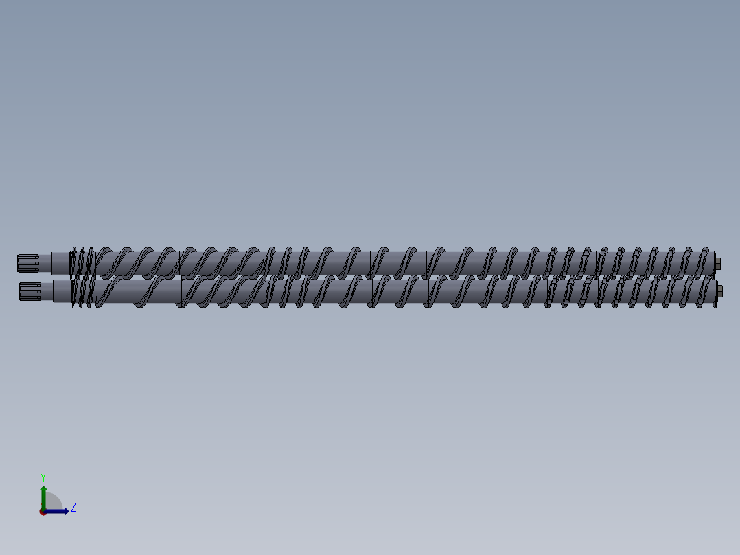 双螺杆膨化机的螺杆3D模型左视图