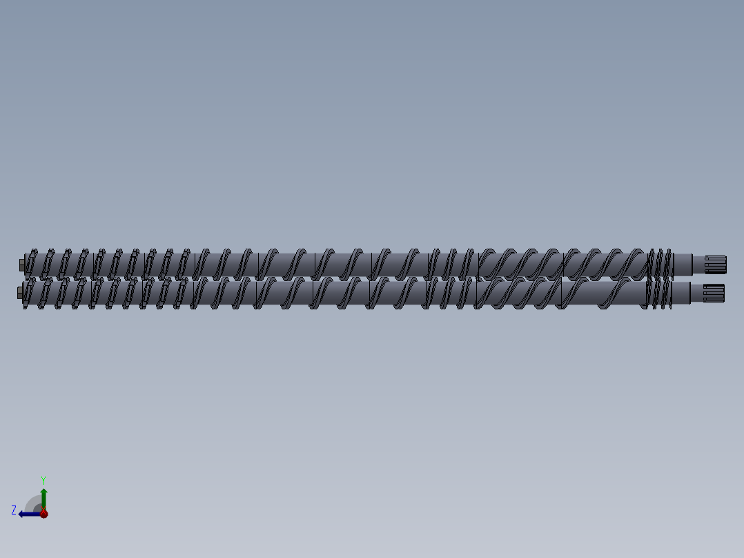 双螺杆膨化机的螺杆3D模型右视图