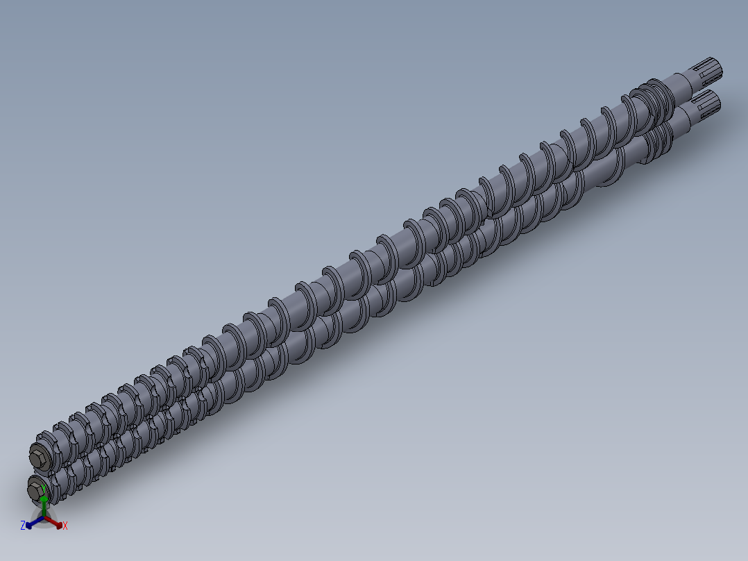 双螺杆膨化机的螺杆3D模型正等轴测图