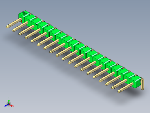 彩色公排针 100mil 2.54mm 系列-DS1022_green_1x19p_100mil_TypeD_rev1.0正等轴测缩略图