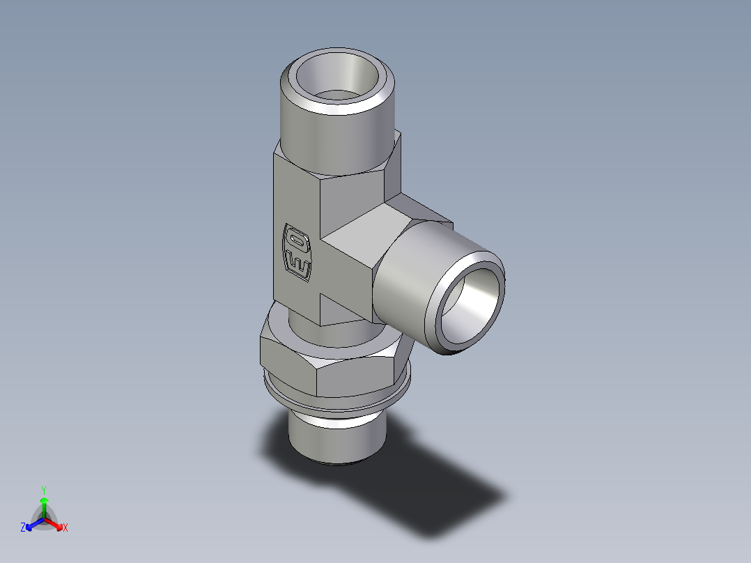 卡套式工业通用硬管接头EO_Adjustable_locknut_run_tee_LEE08LMOROMDCF正等轴测图