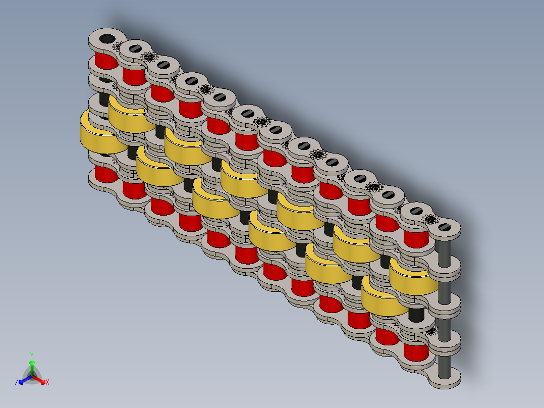 堆积链 - 飞轮 - 带双中心滚轮的四重链---stp