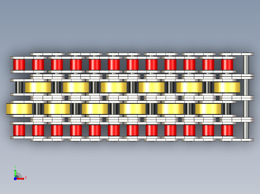 堆积链 - 飞轮 - 带双中心滚轮的四重链---stp前视图