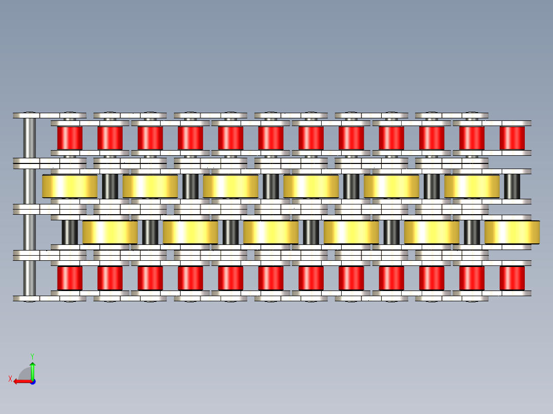 堆积链 - 飞轮 - 带双中心滚轮的四重链---stp后视图