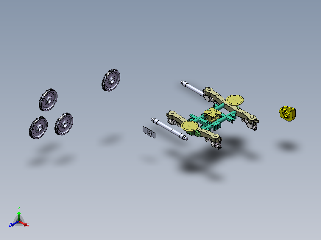 020-动力车转向架的装配体正等轴测图