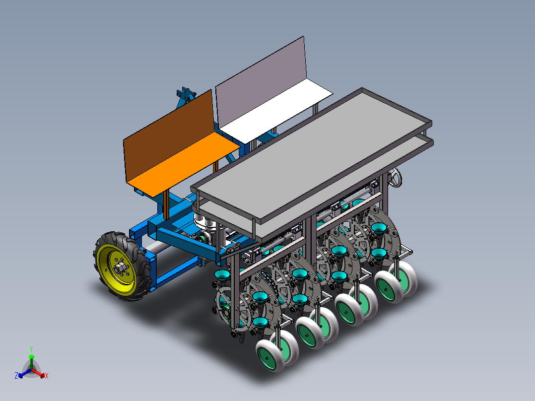 吊篮式油菜移栽机sw16可编辑正等轴测图