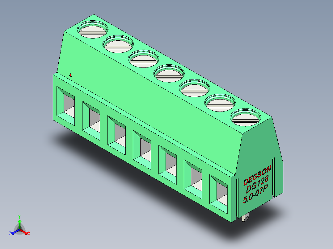 DEGSON DG128 系列 5.07.5mm 接线端子-DG128-5.0-07P-14-00AH正等轴测图