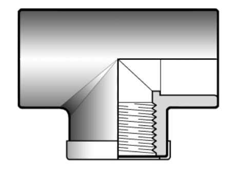 4TIMV 90°TEE与钢筋端：溶剂焊接插座D和BSP螺纹女性分行R不锈钢加强环缩略图