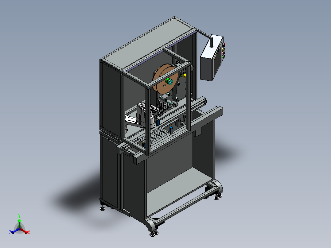 四轴机器人自动贴标机 3D模型（SolidWorks设计，提供x_t文件）正等轴测图