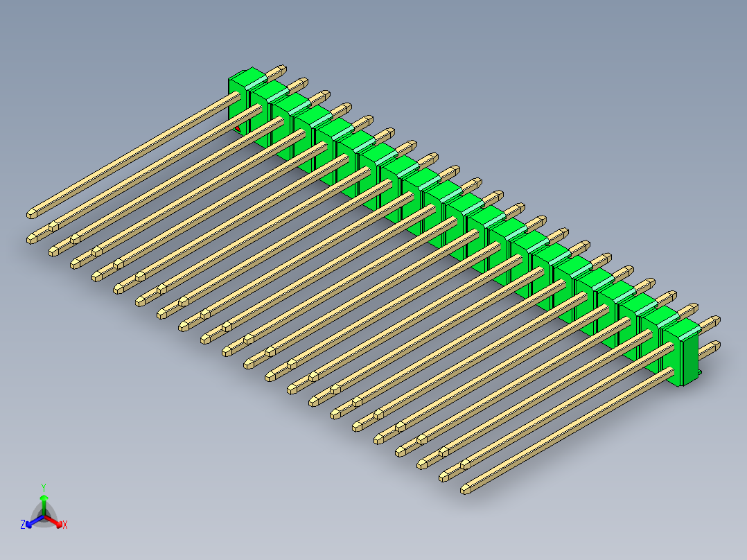 彩色公头100mil（2.54mm）系列-DS1021_green_2x21p_100mil_Type43_rev1.0正等轴测图