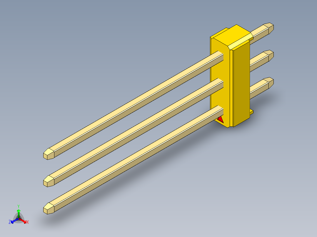 彩色公头100mil（2.54mm）系列-DS1021_yellow_3x01p_100mil_Type19_rev1.0主视图