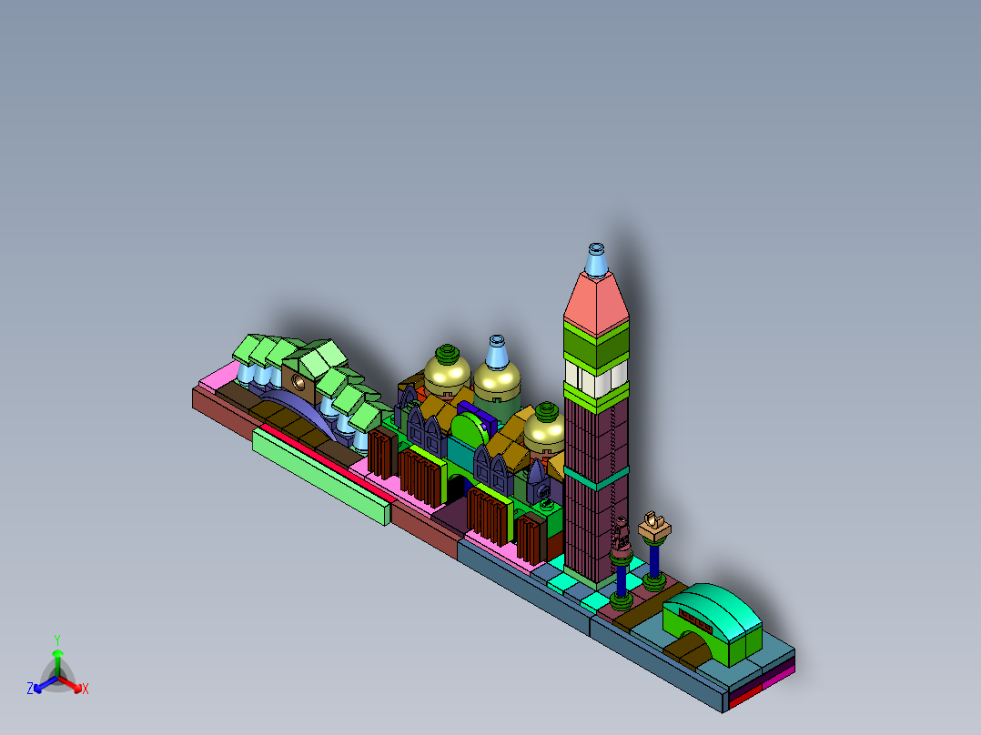 威尼斯天际线城市建筑街景模型