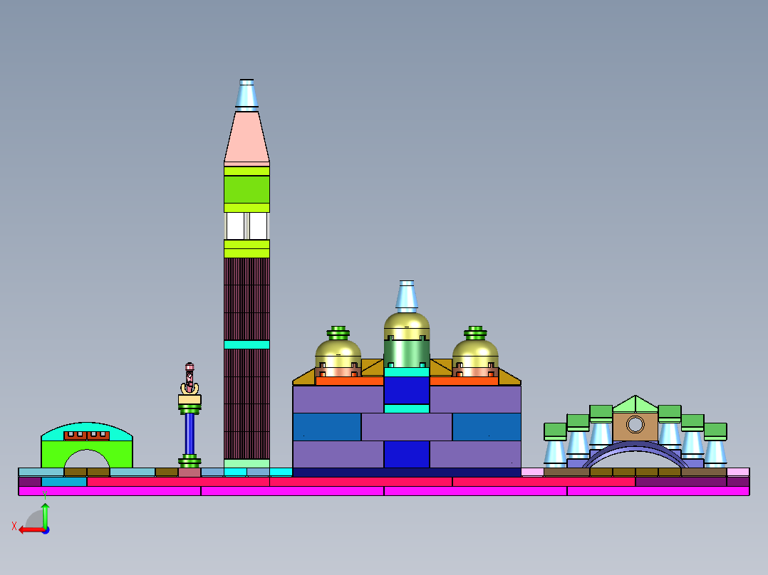 威尼斯天际线城市建筑街景模型后视图