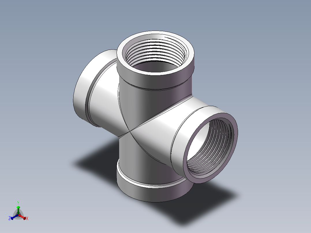 四通-等径内丝 DN20正等轴测图