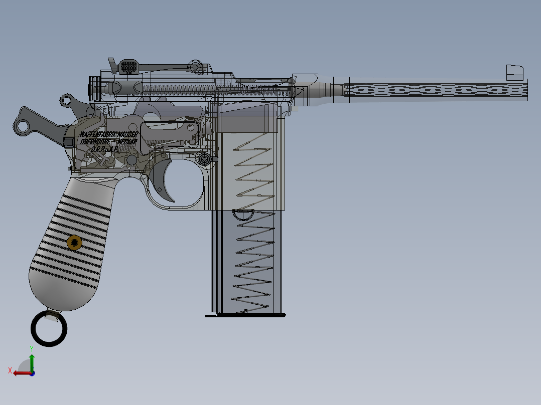 毛瑟C96军用手枪后视图
