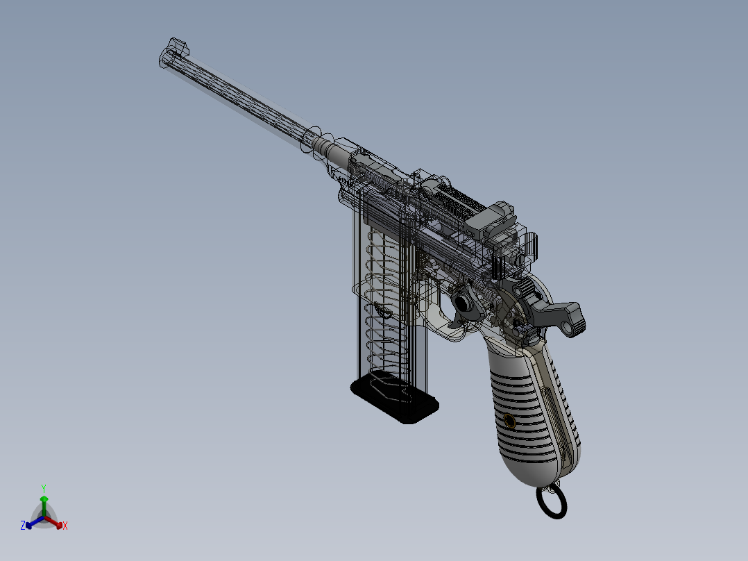 毛瑟C96军用手枪正等轴测图