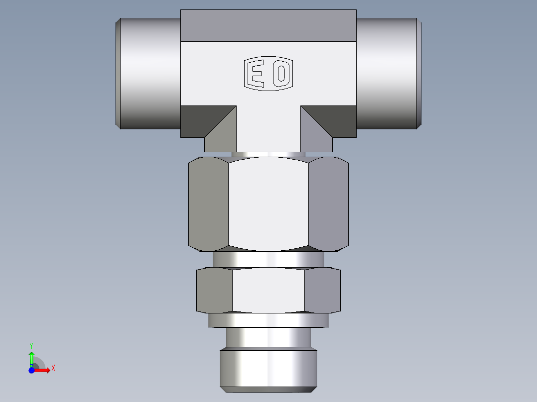 卡套式工业通用硬管接头EO_Assembled_adjustable_standpipe_branch_tee_EVT16SROMD71前视图