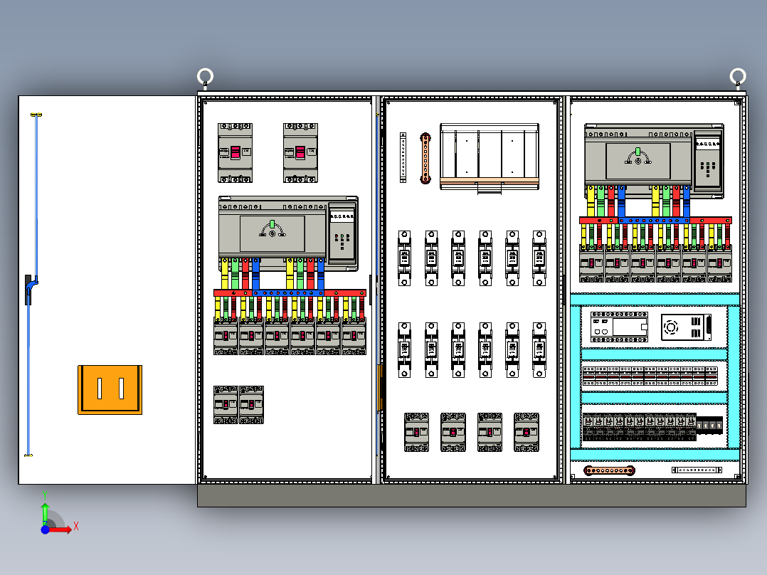 三柜组装双电源刀开关plc软启动控制柜 55719前视图