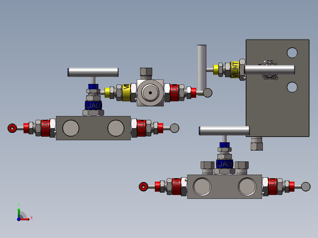 4款最全R3型-带通气塞的远程安装管对管3阀前视图