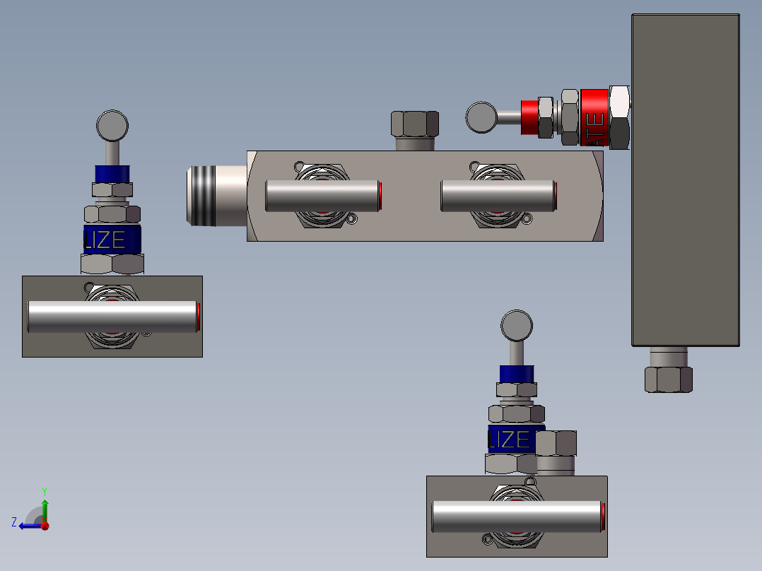 4款最全R3型-带通气塞的远程安装管对管3阀右视图