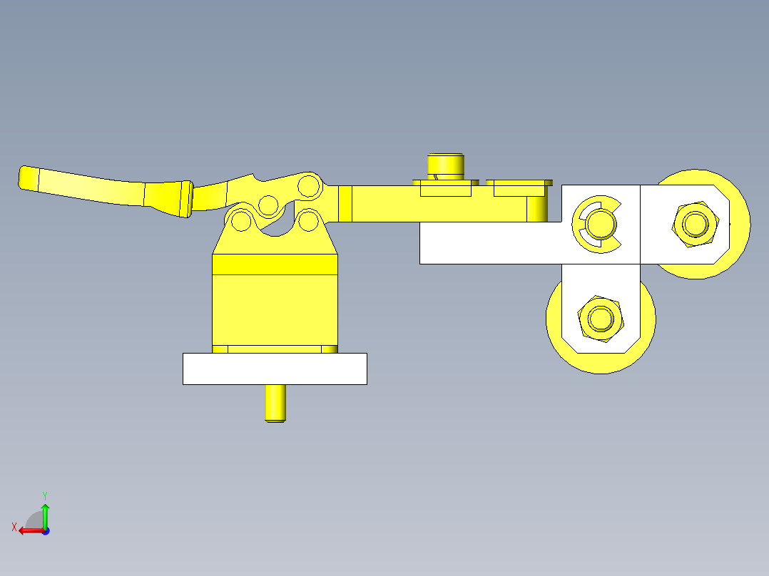 L型滚轮头的简易夹紧后视图