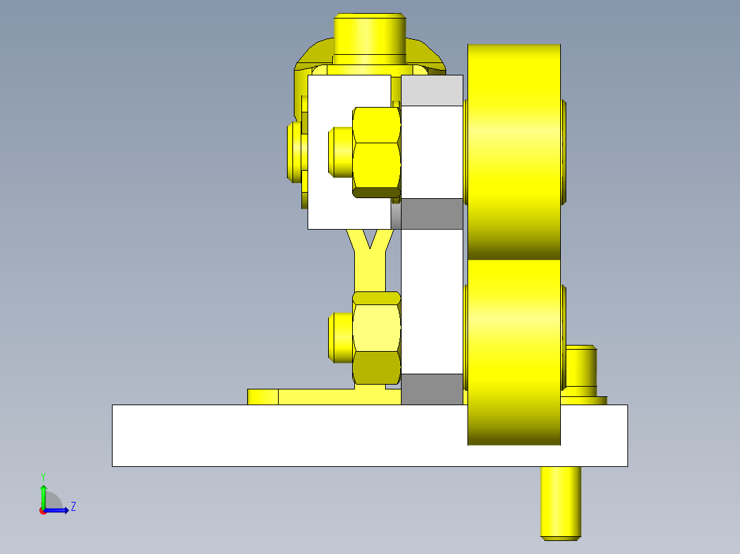 L型滚轮头的简易夹紧左视图