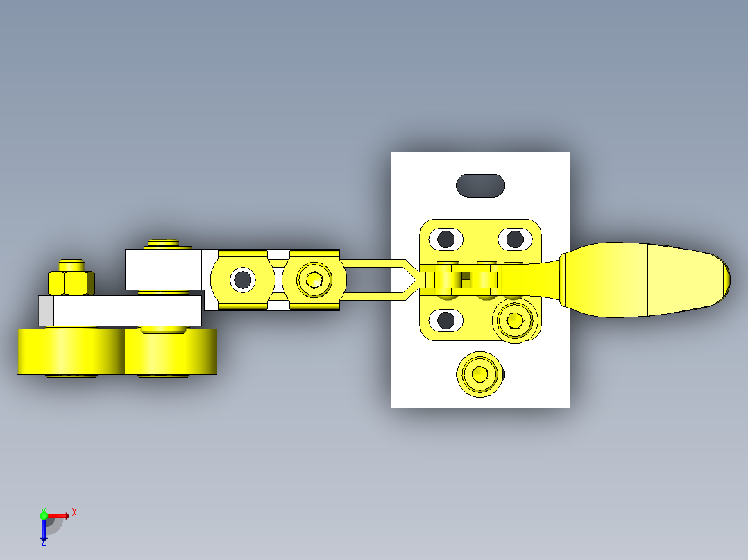 L型滚轮头的简易夹紧俯视图