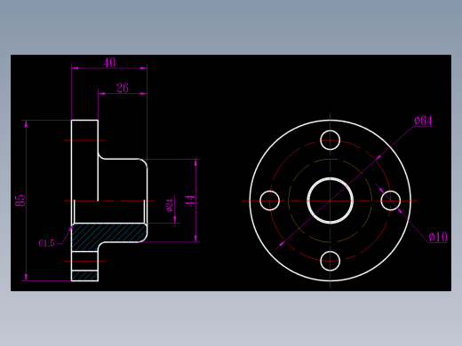 CAD格式机械制图二维100例练习-41 法兰套二视图