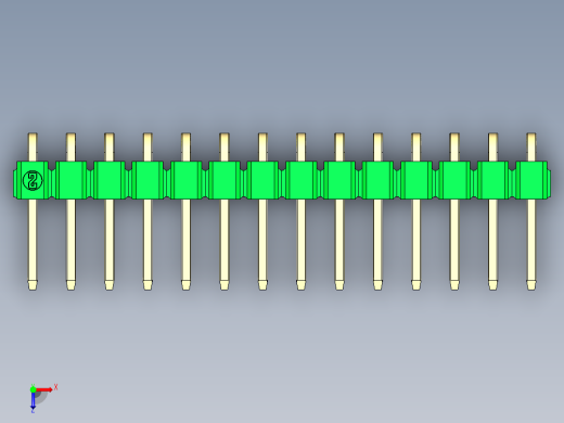 彩色公排针 100mil 2.54mm 系列-DS1022_green_1x14p_100mil_TypeD_rev1.0俯视缩略图
