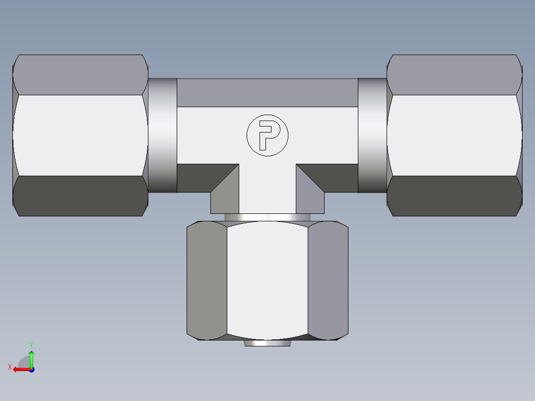 卡套式工业通用硬管接头EO_Swivel_nut_branch_tee_ET06ZSCF后视图