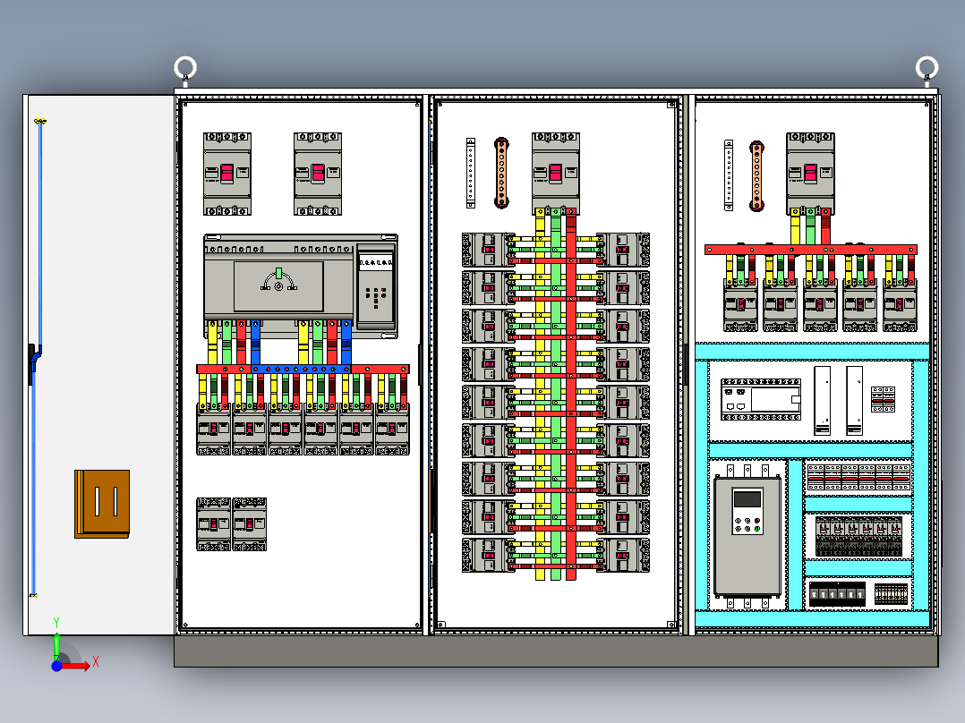 三柜组装双电源630A软启动plc控制柜 55446前视图